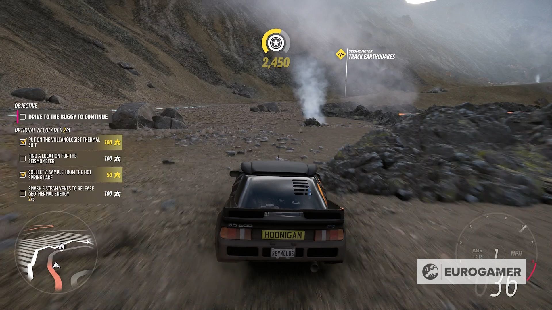 Forza Horizon 5 volcano objectives thermal suit, seismometer and hot spring lake sample